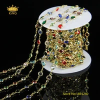5meters 6mm faceted coin glass beaded chains jewelrywire wrapped colorful glass plated gold copper links rosary chain bulk jh08
