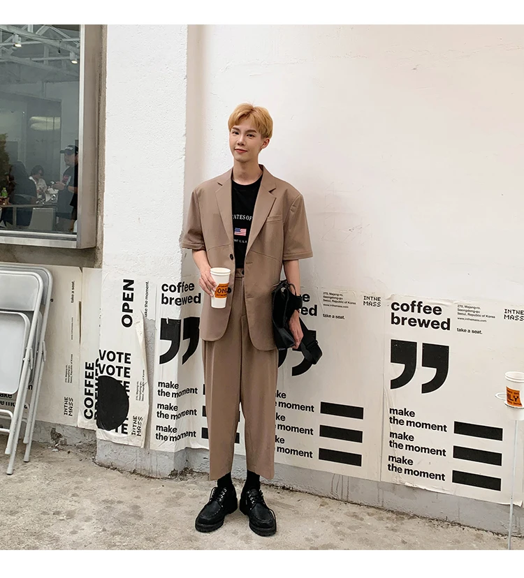 Летняя новая Корейская версия свободные Harajuku трендовые студенческие деловые повседневные мужские трехцветные брюки уличная одежда