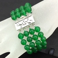 lovely malaysia green 8mm round chalcedony jades stone beads 4 rows silver color clasp chain bracelet jewelry 7 5inch b1519