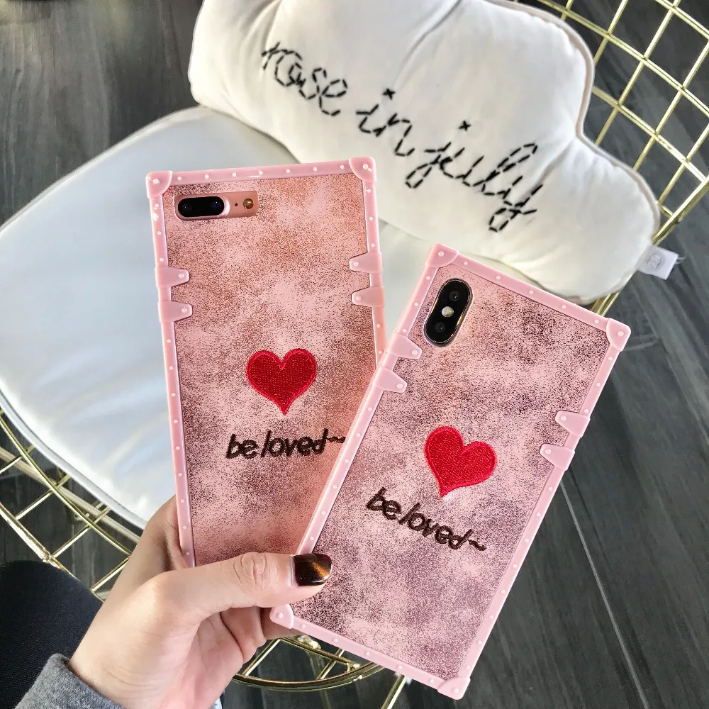 Dower Me модный квадратный ящик милое дизайнерское платье с вышивкой Love чехол Крышка для iPhone XS Max XR X, 8, 7, 6, 6 S, Plus, samsung Galaxy S9 плюс