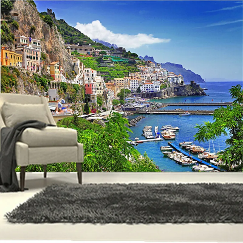 Пользовательские 3D фрески Италия Дома Марины горы Positano города обои гостиной