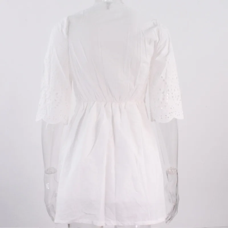 Женское повседневное мини-платье Белое Облегающее ажурное платье с рукавом до