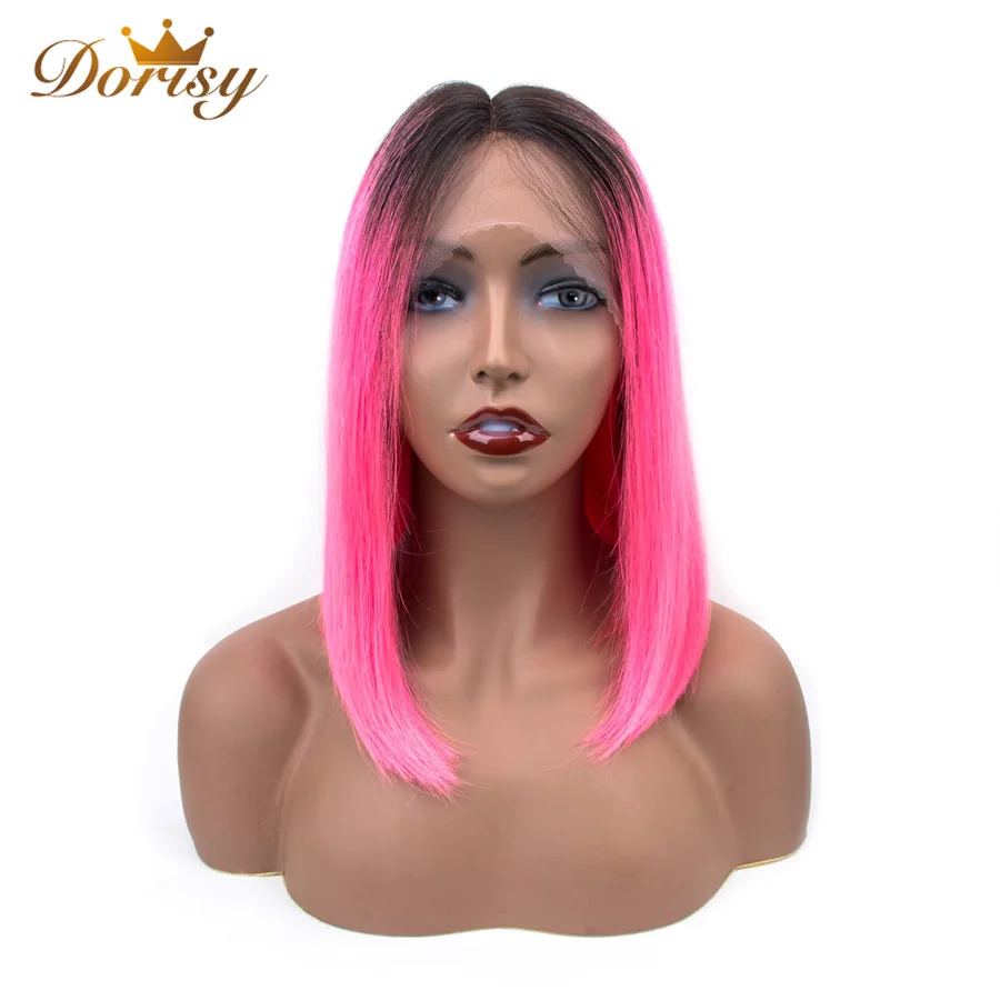 Короткие парики из человеческих волос цветной Ombre 1B/розовый кружевной парик для