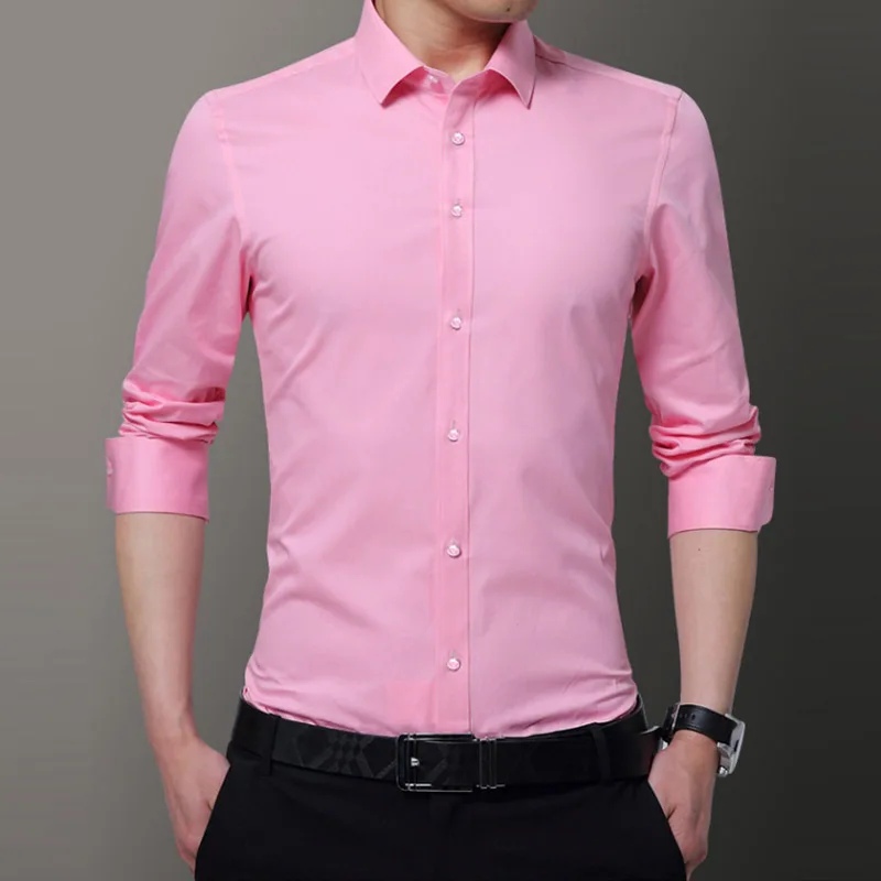 2019 New Autumn Work Men's Lapel Shirt Casual Business Washed Slim Fit Long Sleeve Shirts Cotton Dress |