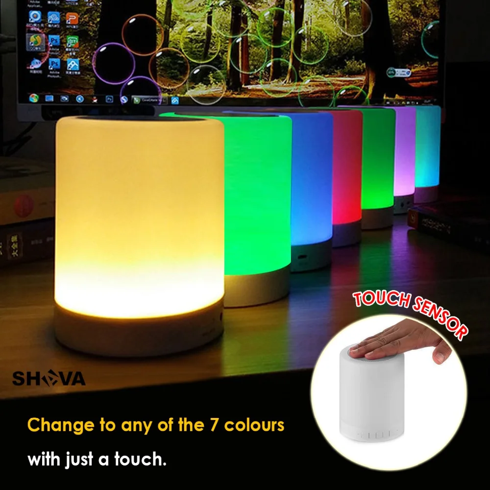 Portable Wireless Bluetooth Speaker Touch Control Color LED Bedside Table Lamp Speakerphone / TF Card AUX-IN Supported (White |
