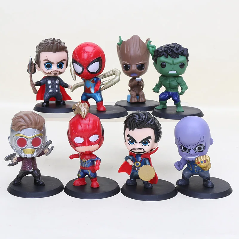 8 шт./компл. 8-11 см Marvel игрушки Мстители завершающей ПВХ фигурки "Человек-паук" Ronin с принтом «Железный человек», «Капитан Америка» Marvel танос комплект одежды с принтом из фильма «Человек-Муравей», модель куклы