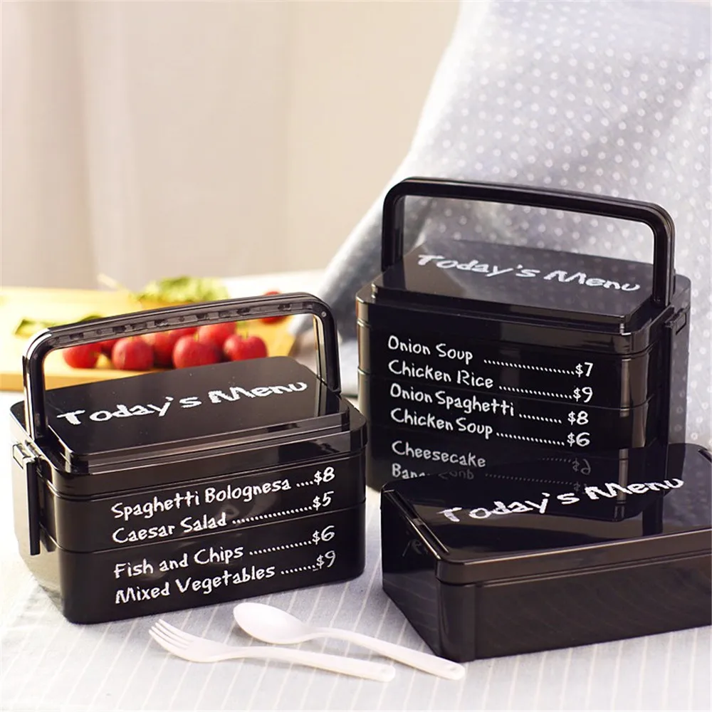 Портативная коробка для завтрака без БФА пластиковая герметичная 2 слоя с ложкой