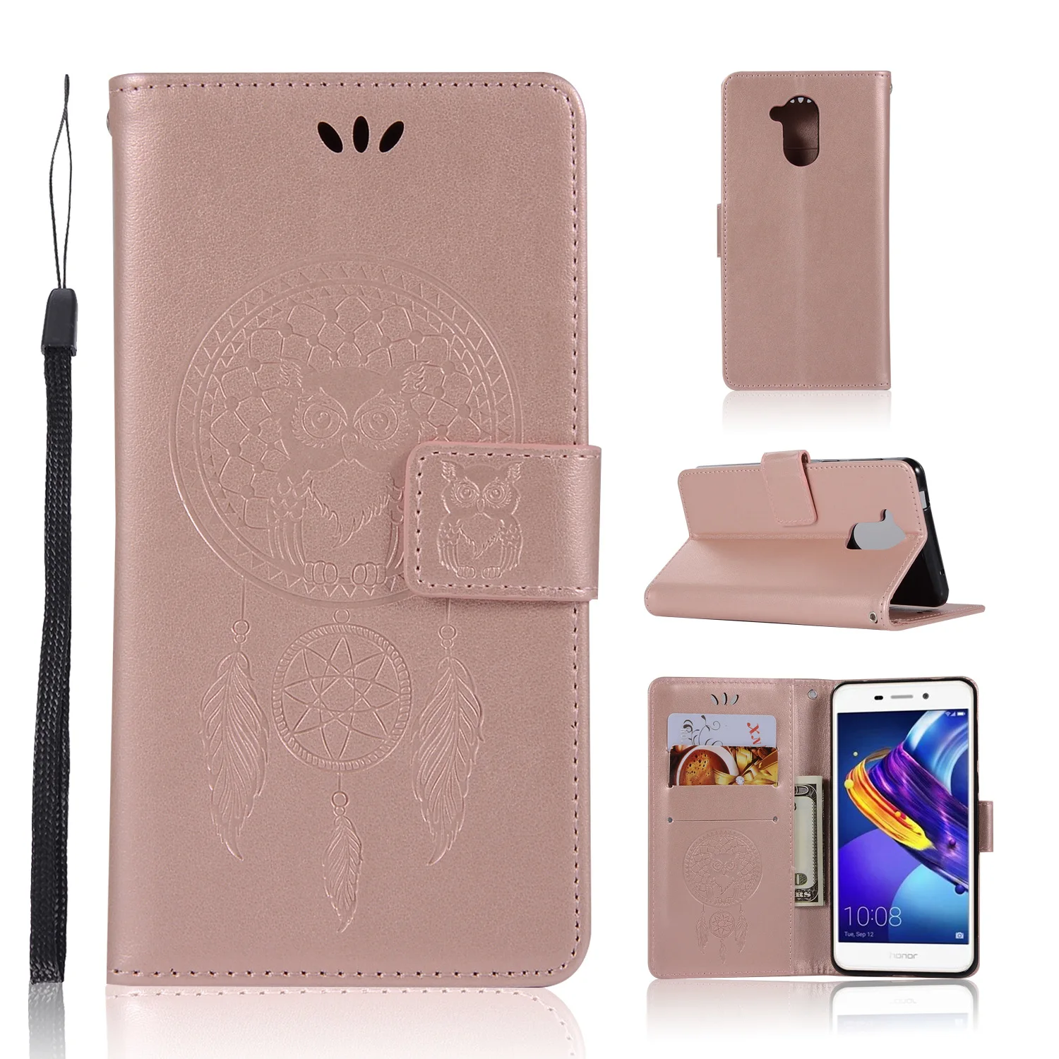 Роскошные сова печатных Wallet Coque для huawei Honor 6C тиснением кожаный бумажник Магнит