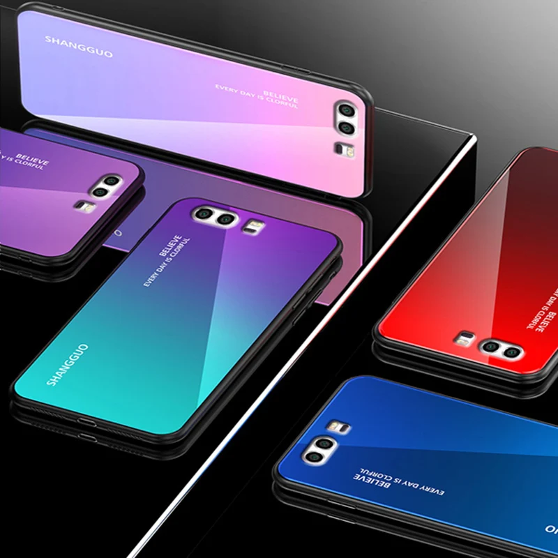 For Huawei P10 Case capa Tempered Glass Luxury Gradient Soft Silicone Frame Back Cover P 10 VTR-AL00 Phone Cases | Мобильные