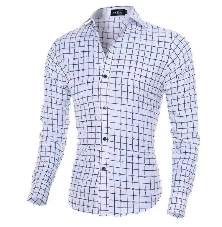 White Прямая поставка camisa masculina мужская Повседневная рубашка с длинными рукавами и принтом Повседневная приталенная Мужская рубашка camisa social masculina - Цвет: White