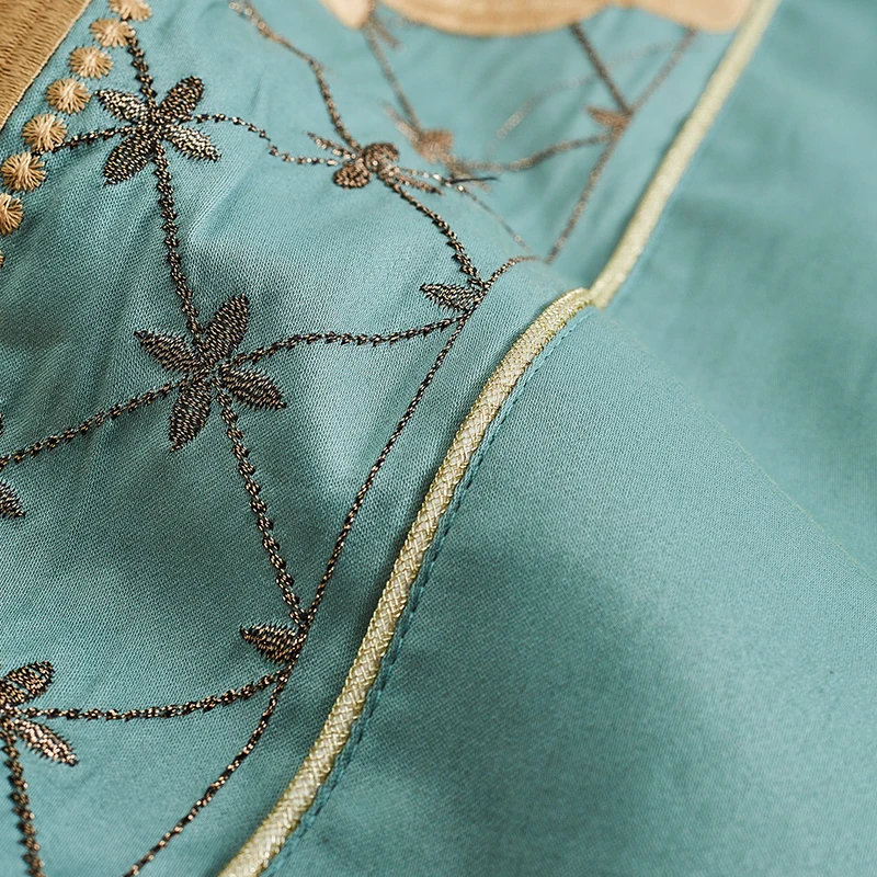 

1000 Thread Count Green Egyptian Cotton Wedding 4pcs Bedding Set Euro Baroque Gold Embroidery Bed Linens Queen King Size Bed Set