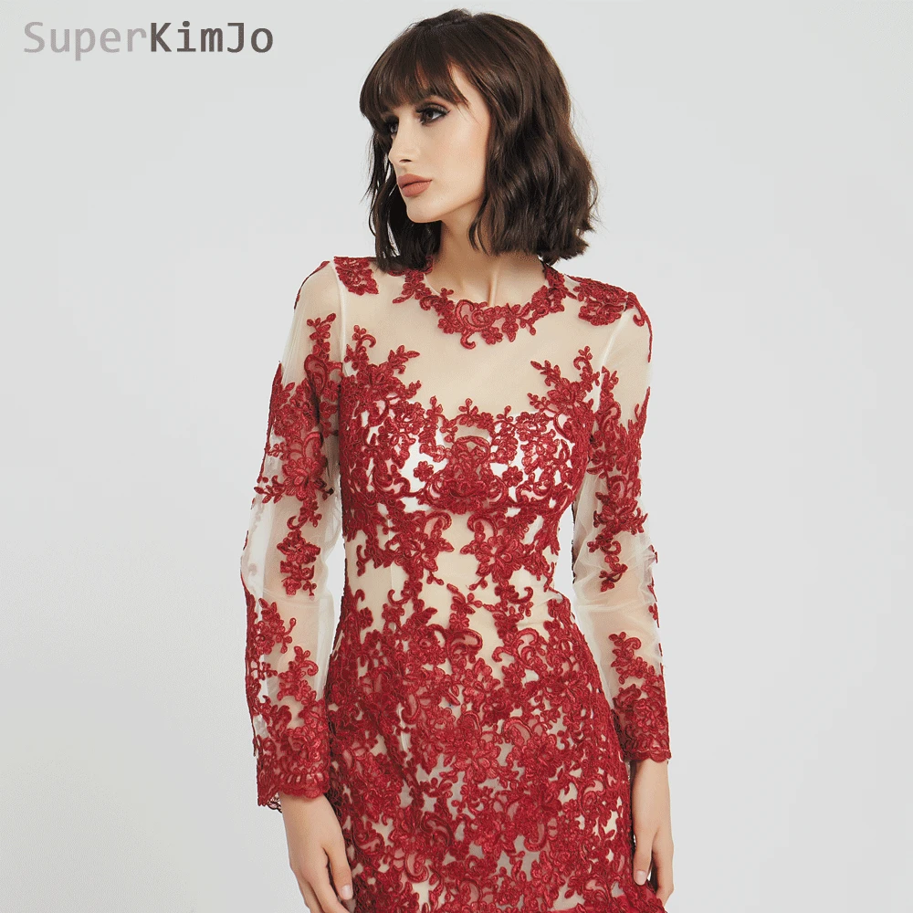 Женское вечернее платье с длинным рукавом SuperKimJo кружевные вечерние платья