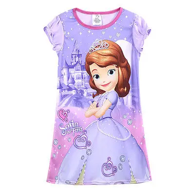 Fashion Kids Baby Girls Movies Purple Sofia Princess Summer Short Sleeve Casual Dress Nightdress Sleepwear 4-14Y | Детская одежда и