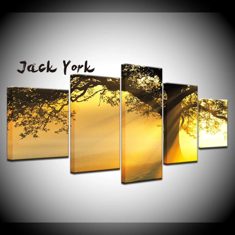 

Canvas Painting Landscape Tree and sunshine 5 Pieces Wall Art Painting Modular Wallpapers Poster Print living room Home Decor