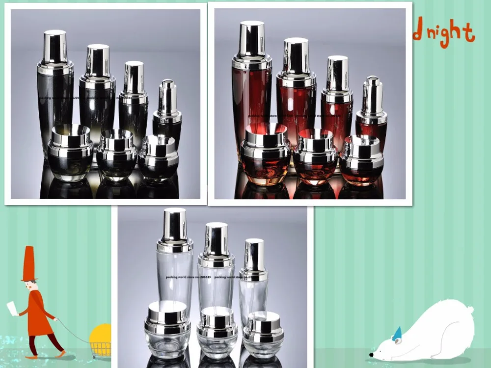30 мл Красная/прозрачная/Черная Стеклянная бутылка с серебряным пресс-насосом и
