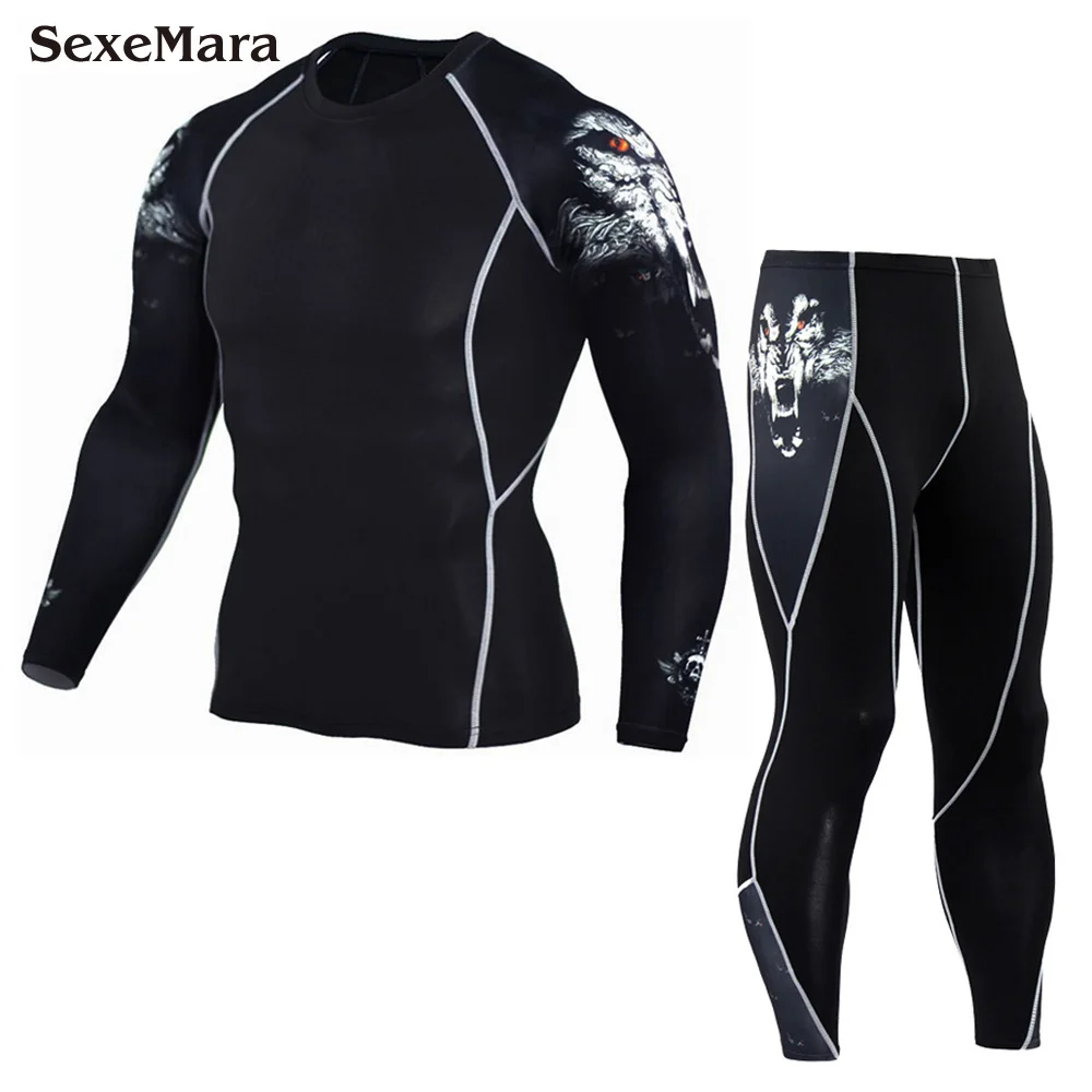 Sets SexaMara MMA Мужской компрессионный бег трусцой костюмы одежда спортивный комплект длинная футболка и брюки тренажерный зал фитнесс тренировочные трико одежда - Цвет: Sets