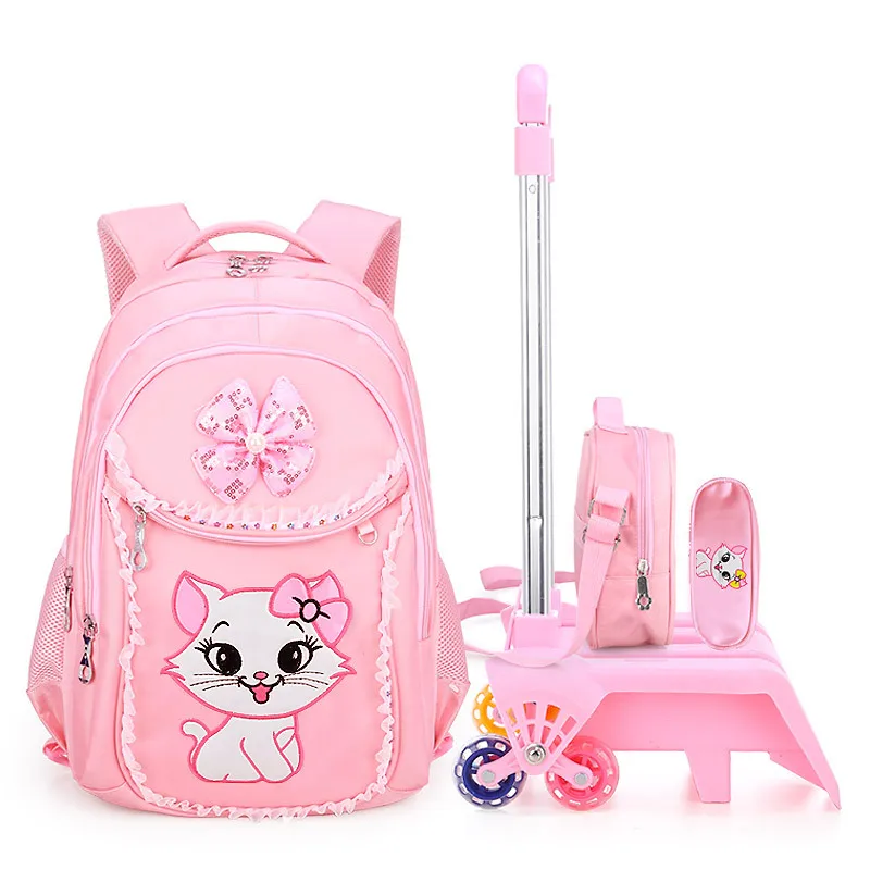 2019 Children School Bags Trolley school Backpack Wheeled School Bags Grils Kids backpacks Wheel cat Schoolbag Backpacks Bags