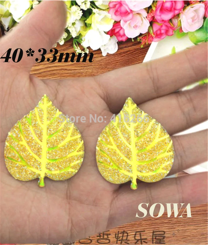 

Free shipping Yellow AB New 40*33mm 5pcs/lot Leaf Resin Flatback Scrapbooking for phone/wedding/craft DIY deco