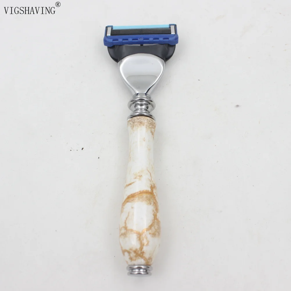 Brown Marble color VIGSHAVING керамика бритвенная ручка подарки для мужчин бритва - Цвет: Brown Marble color
