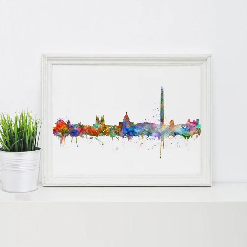 Washington DC Skyline художественная живопись настенное искусство City постер акварельное
