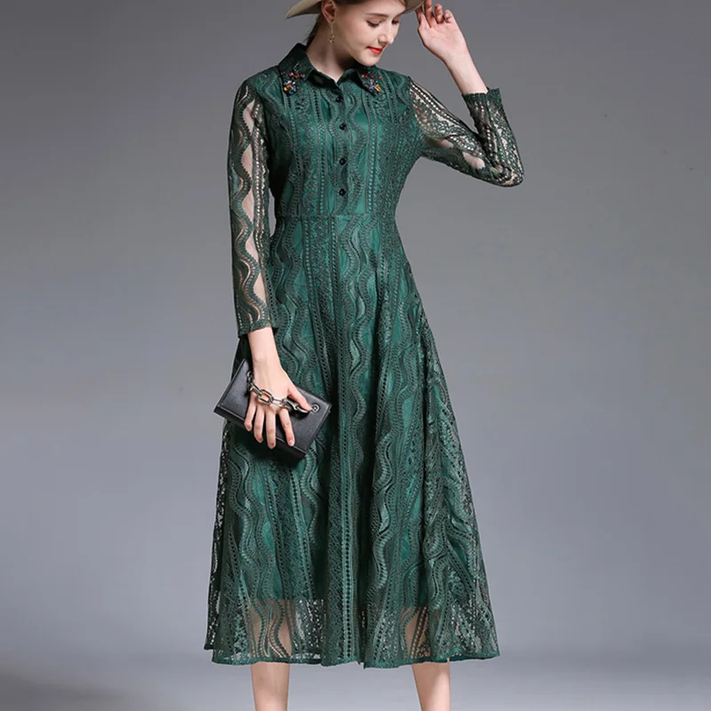 2018 Демисезонный Кружево тонкий Бисер Длинные платья женские ручной работы