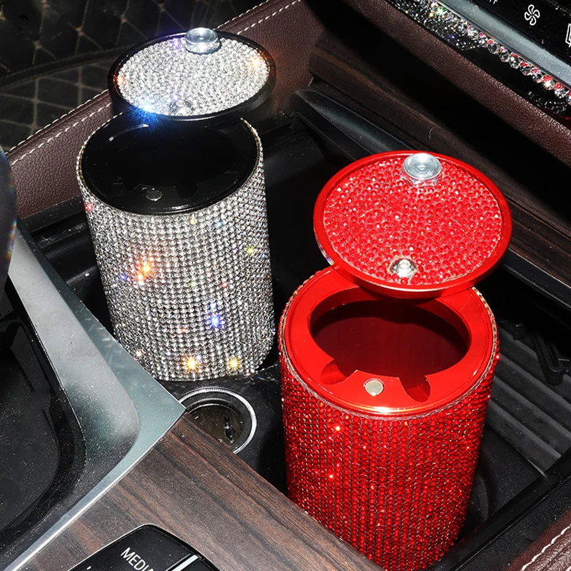 

New Fashion Crystal Rhinestones Car ashtray Portable Cup Holder Metal with Diamond Auto Ashtrays High Class Gifts