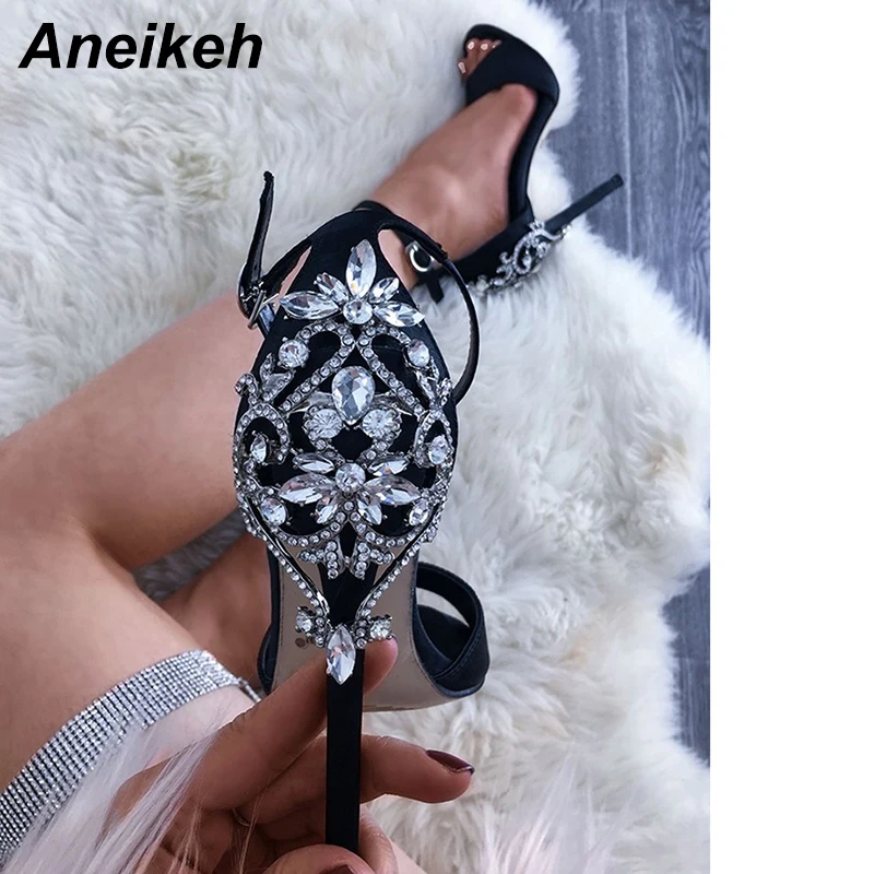 Aneikeh/женские пикантные босоножки на шпильке со стразами Женские свадебные туфли