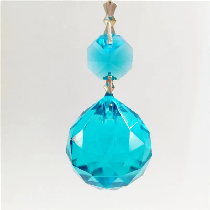 

30mm aquamarine Crystal chandelier faceted Prism Ball 14mm Octagon Crystal Suncatcher Pendants