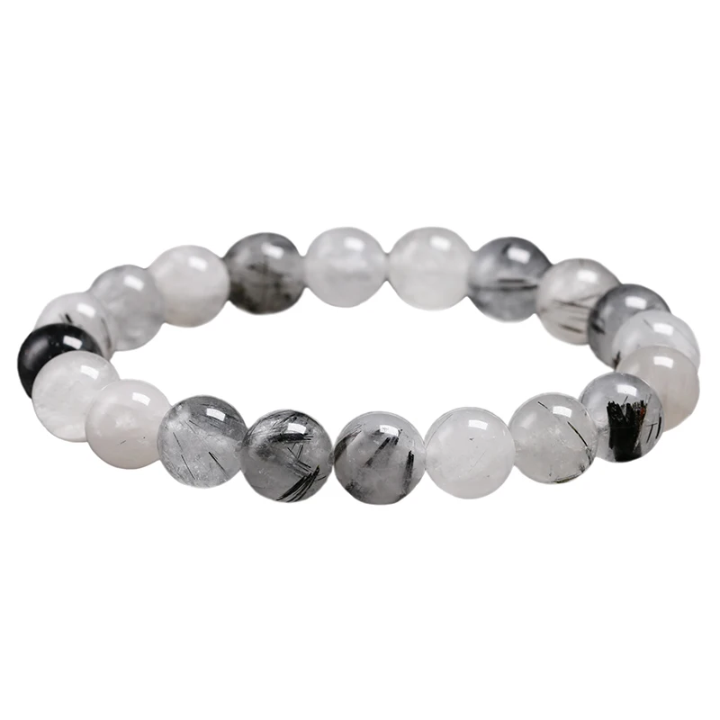 Natural Black Tourmalinated Quartz Healing Bracelet Women Men Wrist Mala Beads Protection Emotional Balance Anxiety Relief Gift