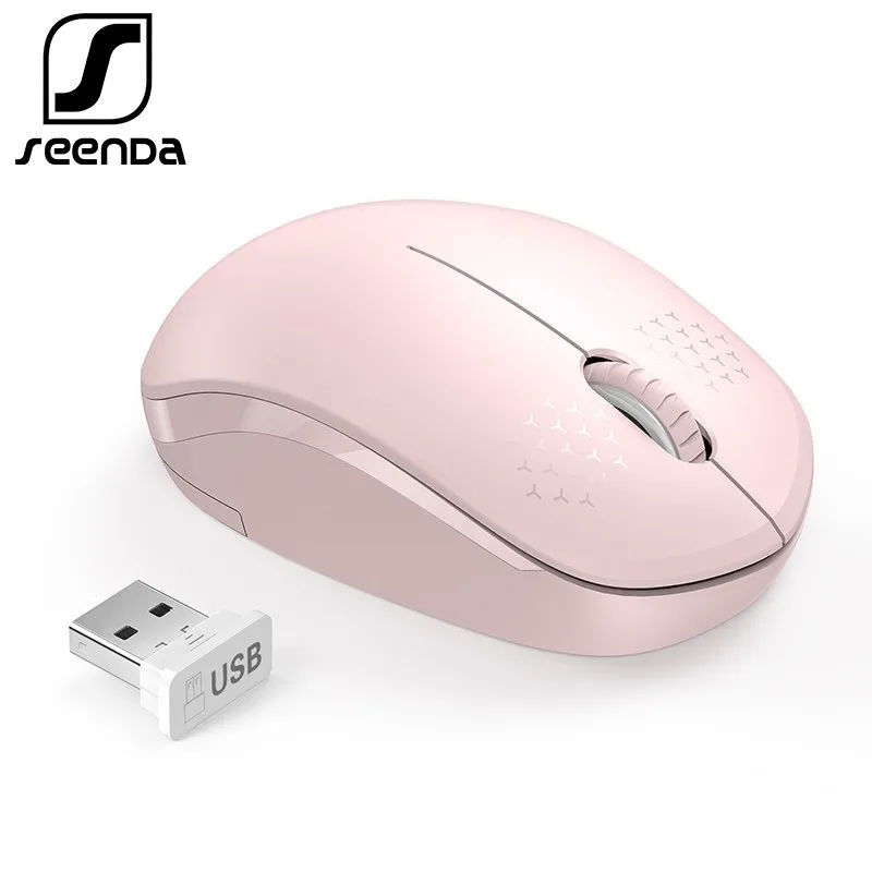 Pink SeenDa Бесшумная беспроводная мышь, компьютерная мышь 2,4 ГГц 1600 dpi, эргономичная Бесшумная портативная мини USB мышь для ноутбука - Цвет: Pink