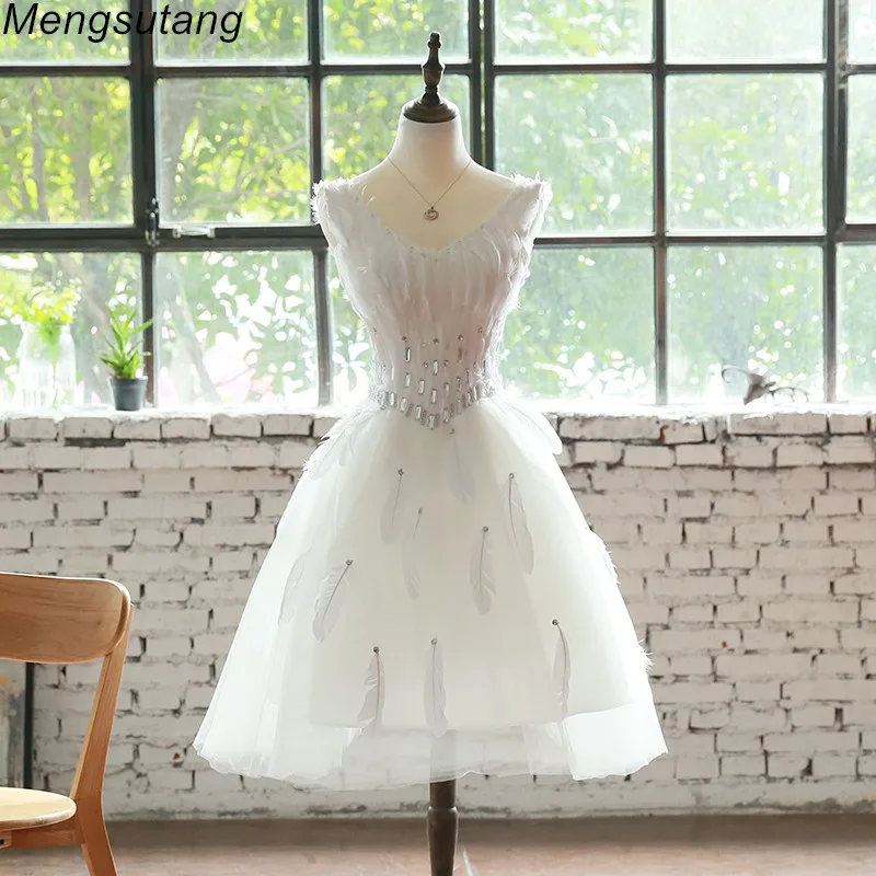 Robe de soiree Белое Бальное Платье на шнуровке платье-принцесса для выпускного вечера vestido de festa перо короткий букет Выпускные платья вечернее платье