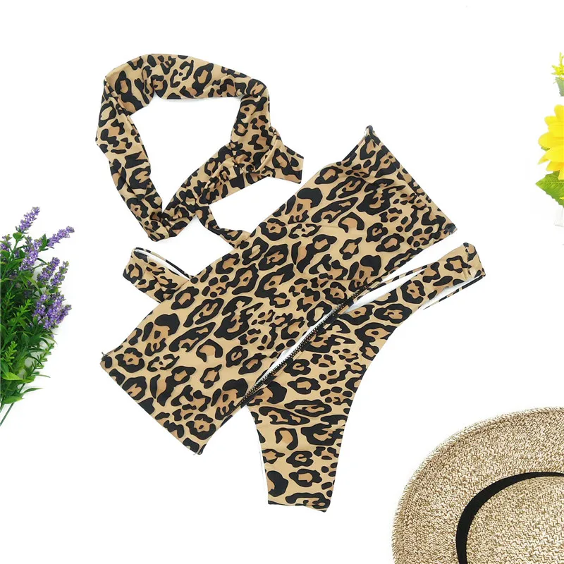 

Women Swimwear Casual Halter Sleeveless Leopard Snake Print Bikini Swimsuit Set Lady biquinis feminino 2019 New Hot Sale Summer