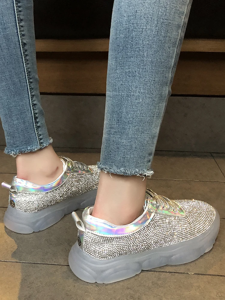 Брендовые весенние трендовые женские прозрачные кроссовки Harajuku женская прозрачная обувь на платформе повседневная обувь с лазером блестящая беговая Обувь
