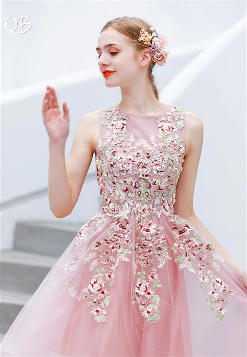 Розовые трапециевидные тюлевые кружевные короткие сексуальные вечерние платья