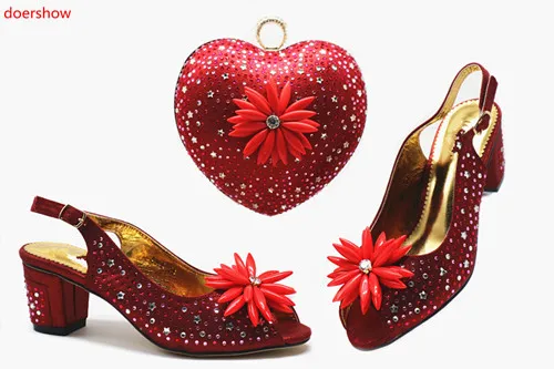 doershow hot selling Italian red color Shoes With Matching Bag High Quality Italy Shoe And set For wedding and party HTB1-13 | Обувь