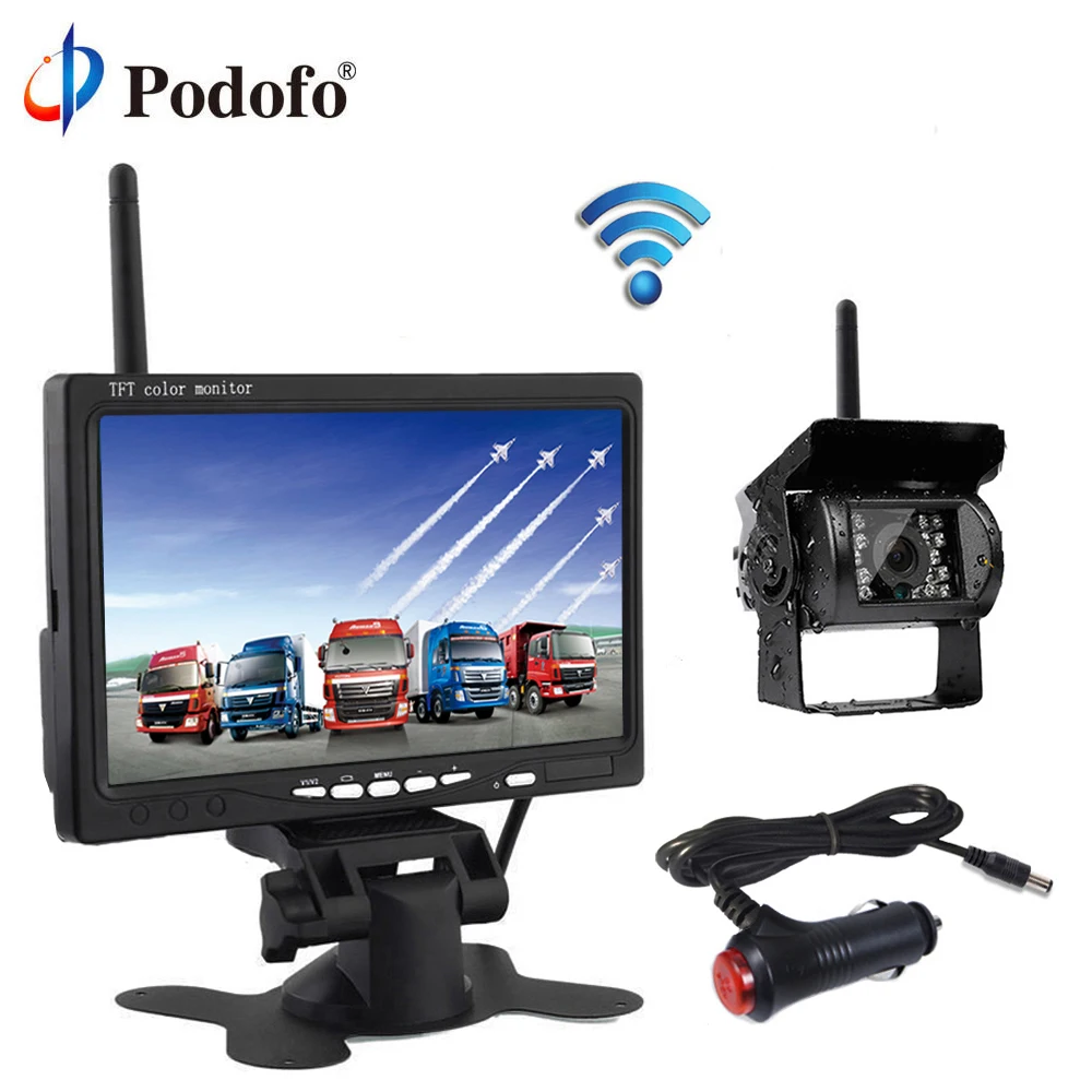 Podofo Беспроводная 7 дюймов HD TFT ЖК монитор заднего вида автомобиля камера система с