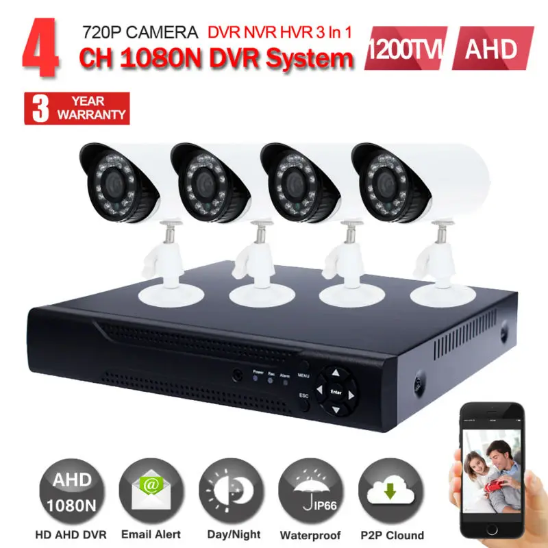 Домашняя система видеонаблюдения JORANK HD 720 МП 1200TVL 4-канальный комплект AHD CCTV DVR 960 P H