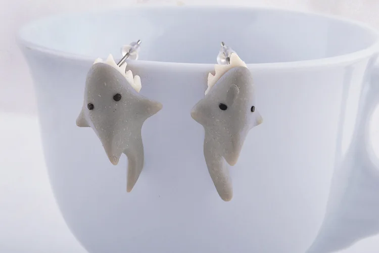 1 Pair Hot Sale Cute 3D Cartoon Shark Ear Studs Soft Polymer Clay Animal Earrings for Women Piercing Jewelry Handmade BijouxDL13 | Украшения