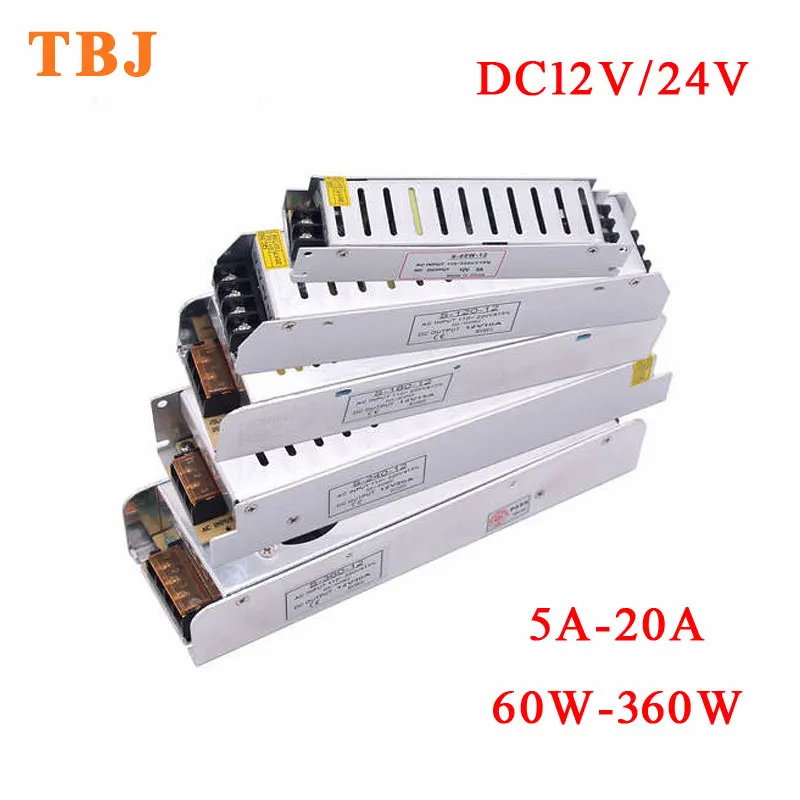 

AC 110V - 220V To DC 12V 24V LED Lighting Transformer 5A 8A 10A 20A 30A 60W 72W 100W 150W 200W 250W 300W 360W LED Power supply