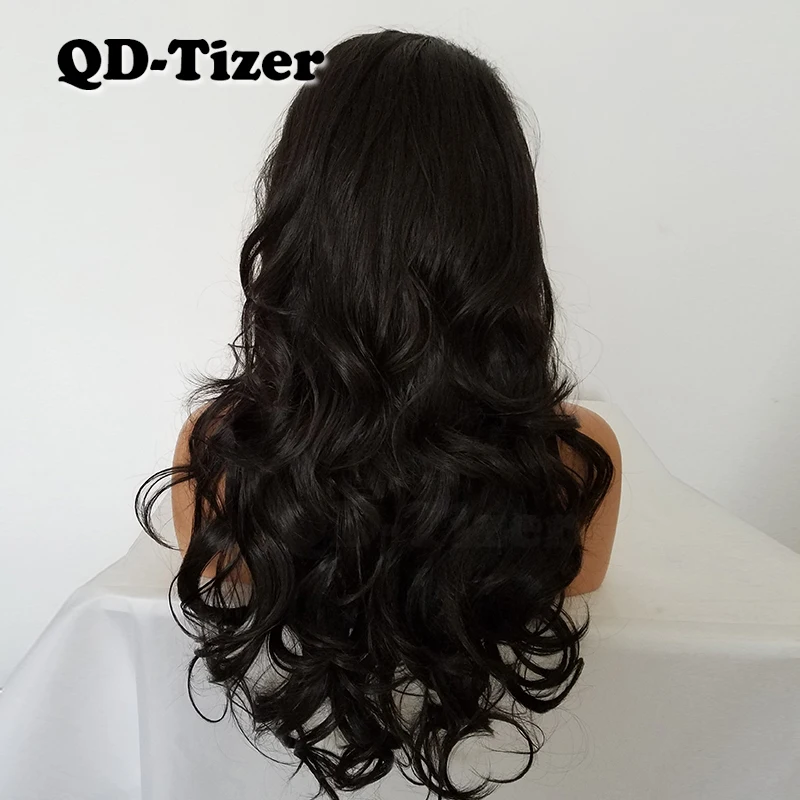 QD-Tizer, длинный волнистый синтетический кружевной парик, бесклеевой коричневый цвет, часть, жаростойкий синтетический кружевной передний парик для женщин