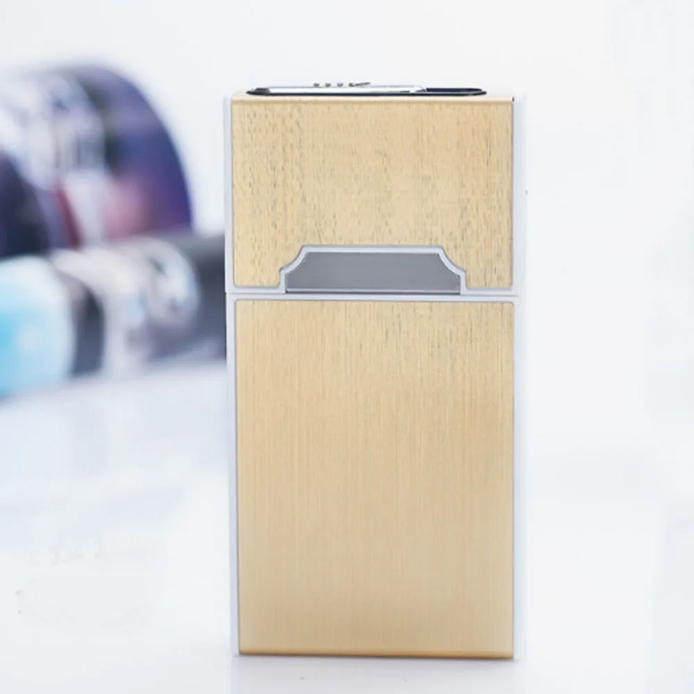 gold USB Зажигалка чехол для 20 сигарет упаковка для сигарет длиной 100 мм - Цвет: gold
