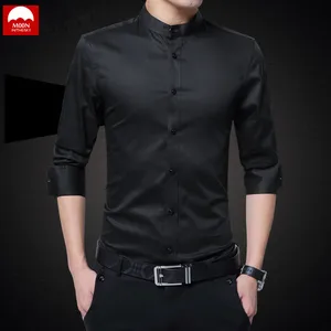 Мужская рубашка с воротником-стойкой MOON, деловая хлопковая приталенная рубашка с длинным рукавом и воротником-стойкой, CS-004, 2019