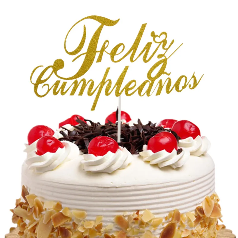 gold Топпер для торта Bonne Fete французский русский с днем рождения испанский Feliz Cumpleanos флажки для торта День Рождения Торт Декор на заказ - Цвет: gold