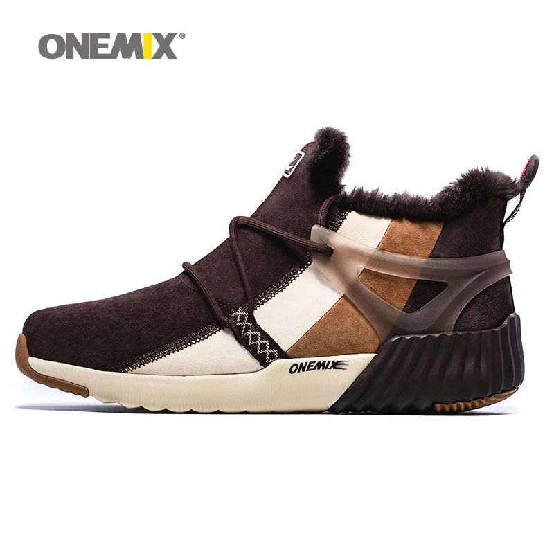 Новинка мужские зимние ботинки ONEMIX теплые шерстяные кроссовки беговые уличная