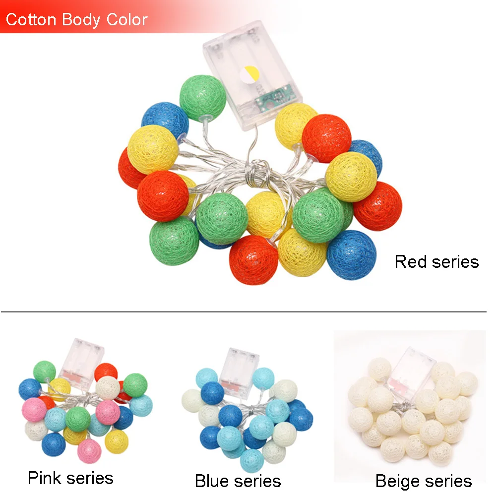 10/20 светодиодов праздничная светодиодная гирлянда с хлопковыми шариками