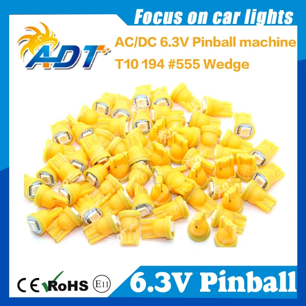 100 шт. Anti Ghosting 555 W5W светодиодный пинбол 6 3 В AC/DC 5050SMD янтарного цвета для игровой