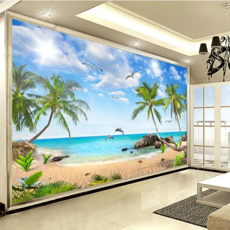 Обои с рисунком кокосового дерева голубого цвета HD гавайский морской пейзаж |