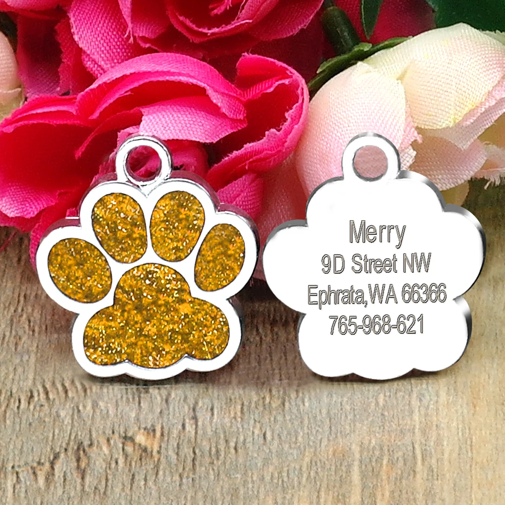 Gold Paw Персонализированные Бирки для собак, Выгравированная идентификационная бирка для кошек, круглая кость, форма лапы, индивидуальные бирки для кошек, котят, аксессуары для собак, французский Бульдог - Цвет: Gold Paw