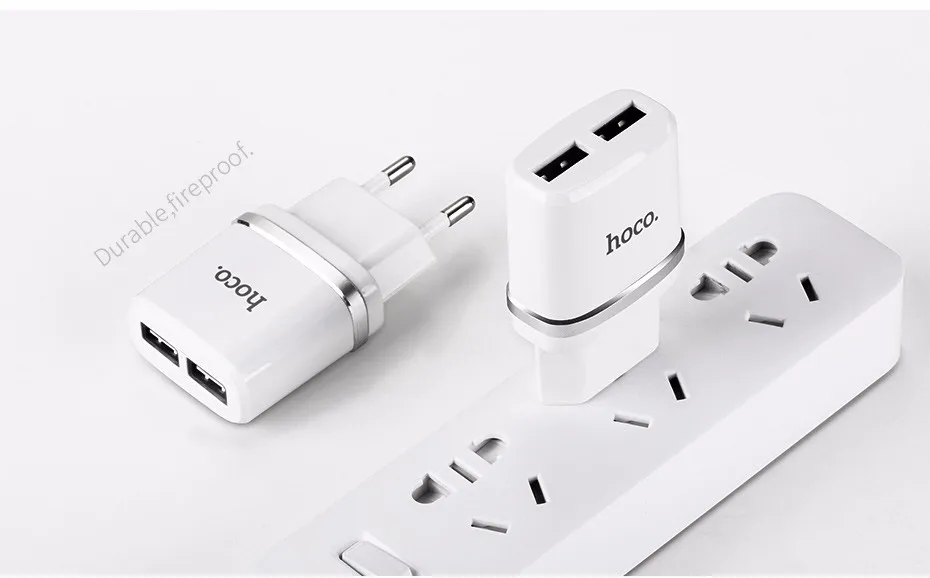 HOCO 5 V 2.4A Универсальное Два USB Порта Зарядное Устройство Зарядный Адаптер Европейская Вилка ЕС Портативный Зарядник для iPhone Samsung Xiaomi Зарядка для Айфона Айпада Самсунга Сяоми Путешествия ЮСБ