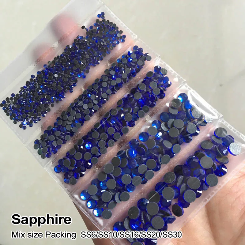 Sapphire Новая упаковка, смешанный размер, стразы, кристалл AB 1200 шт./лот, стразы для горячей фиксации, для изготовления сумок, одежды, обуви - Цвет: Sapphire